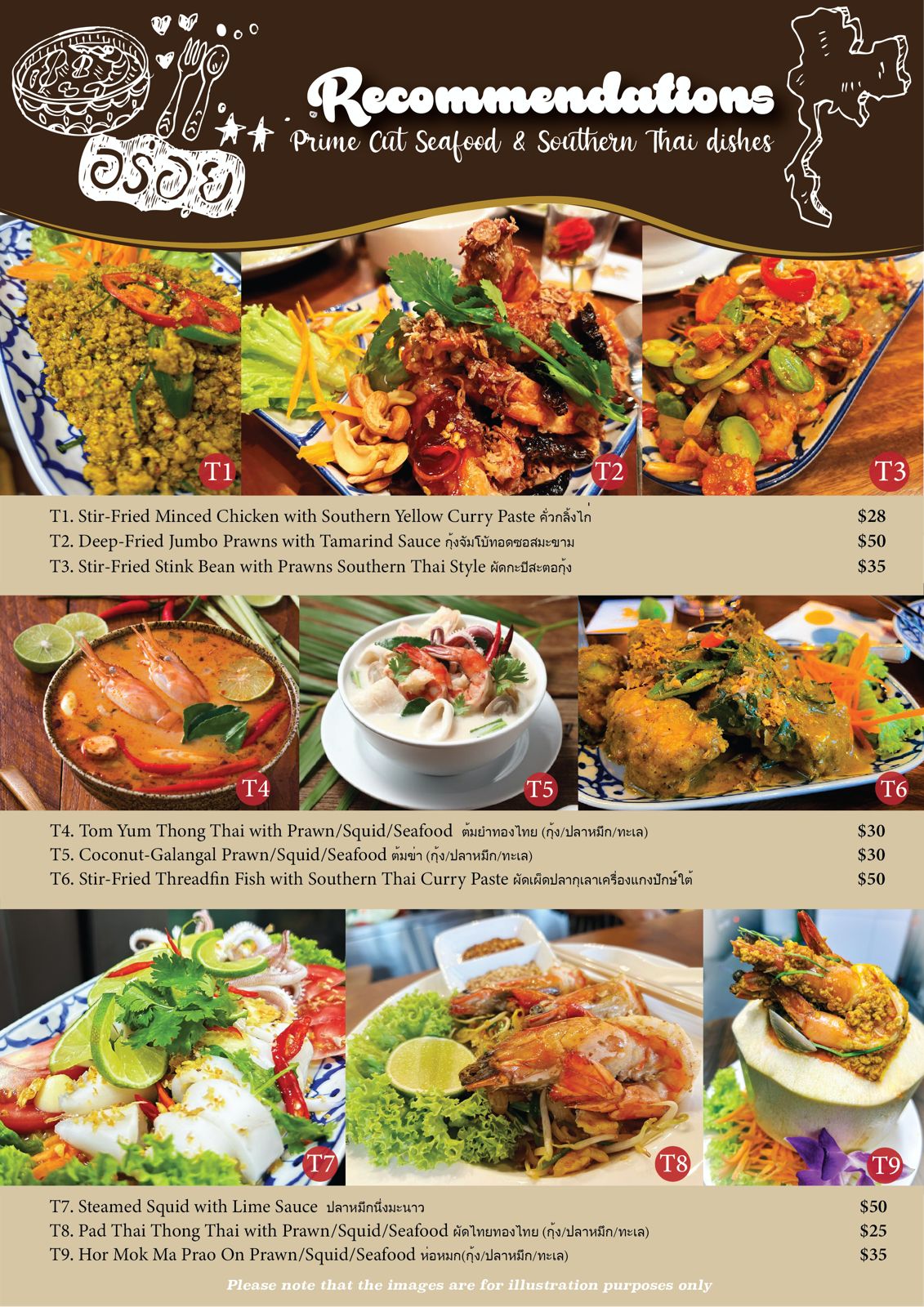 Menu at Thong Thai Bistro